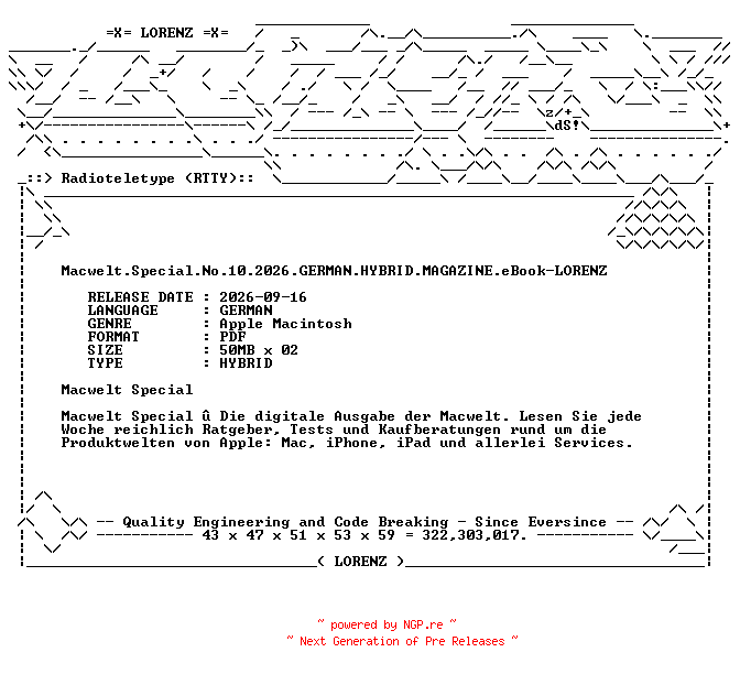 NFO for the release Macwelt.Special.No.10.2026.GERMAN.HYBRID.MAGAZINE.eBook-LORENZ by LORENZ
