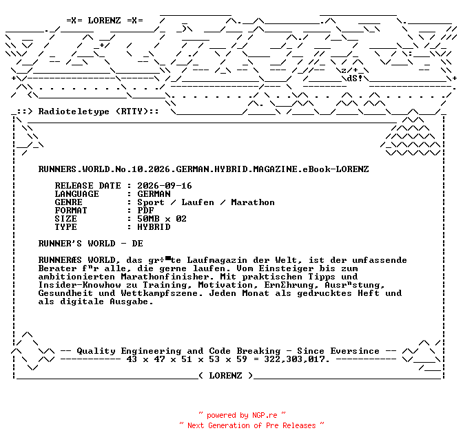NFO for the release RUNNERS.WORLD.No.10.2026.GERMAN.HYBRID.MAGAZINE.eBook-LORENZ by LORENZ