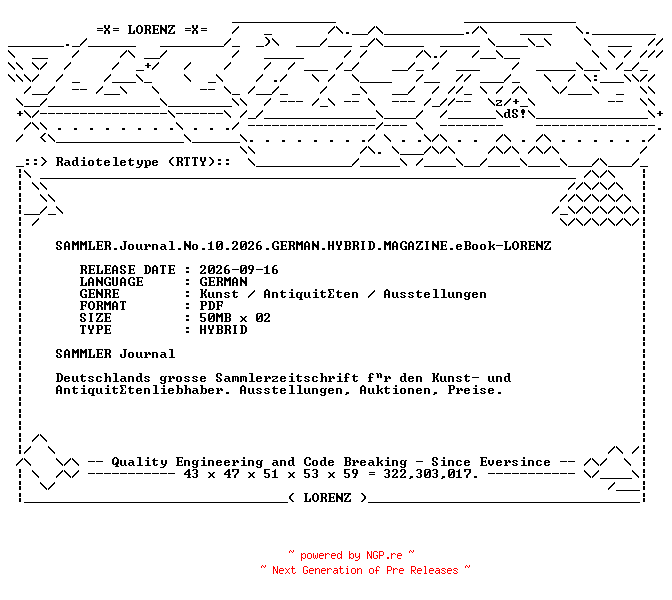 NFO for the release SAMMLER.Journal.No.10.2026.GERMAN.HYBRID.MAGAZINE.eBook-LORENZ by LORENZ