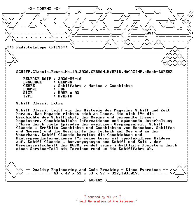 NFO for the release SCHIFF.Classic.Extra.No.10.2026.GERMAN.HYBRID.MAGAZINE.eBook-LORENZ by LORENZ