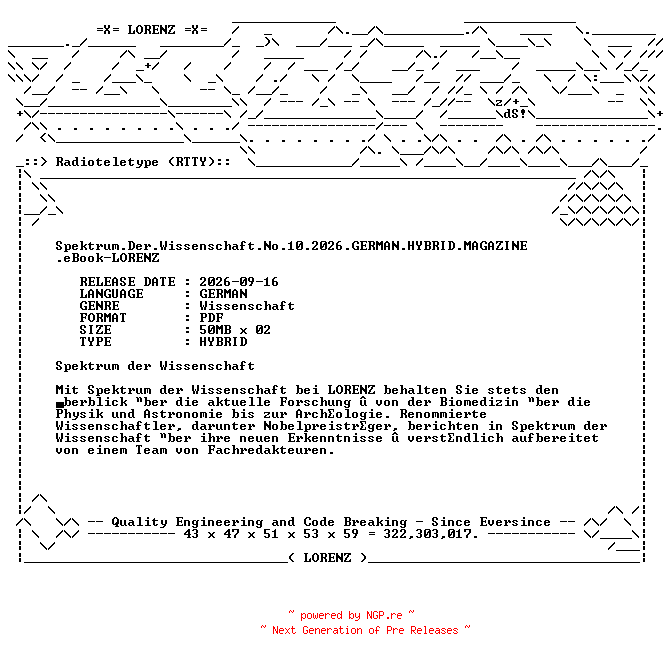 NFO for the release Spektrum.Der.Wissenschaft.No.10.2026.GERMAN.HYBRID.MAGAZINE.eBook-LORENZ by LORENZ