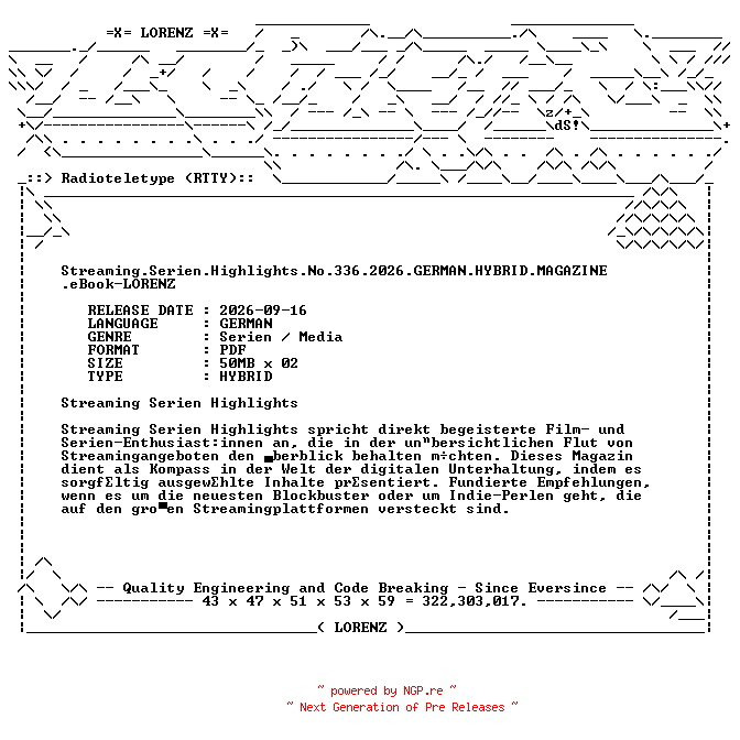 NFO for the release Streaming.Serien.Highlights.No.336.2026.GERMAN.HYBRID.MAGAZINE.eBook-LORENZ by LORENZ