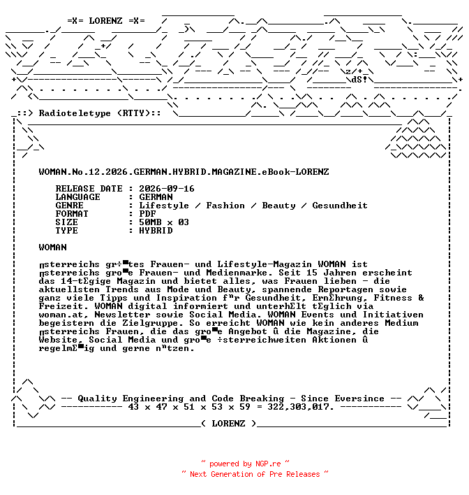 NFO for the release WOMAN.No.12.2026.GERMAN.HYBRID.MAGAZINE.eBook-LORENZ by LORENZ