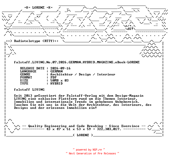 NFO for the release falstaff.LIVING.No.07.2026.GERMAN.HYBRID.MAGAZINE.eBook-LORENZ by LORENZ