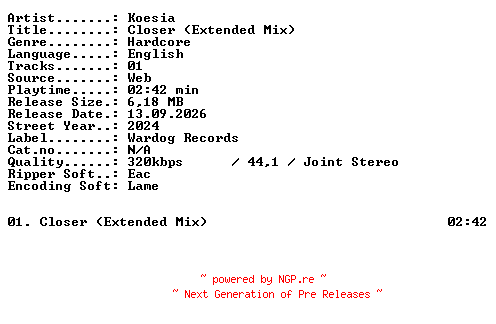 NFO for the release Koesia-Closer_(Extended_Mix)-SINGLE-WEB-2024-XTC_iNT by XTC_iNT
