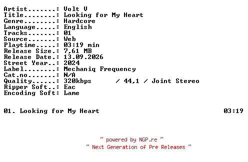 NFO for the release Volt_V-Looking_for_My_Heart-SINGLE-WEB-2024-XTC_iNT by XTC_iNT
