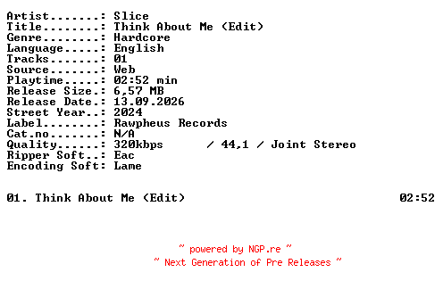 NFO for the release Slice-Think_About_Me_(Edit)-SINGLE-WEB-2024-XTC_iNT by XTC_iNT