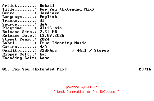 NFO for the release REKALL-For_You_(Extended_Mix)-SINGLE-WEB-2024-XTC_iNT by XTC_iNT