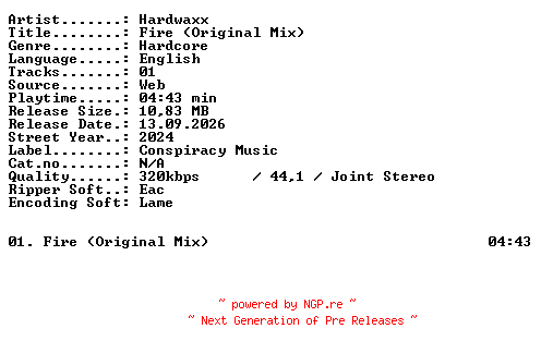 NFO for the release Hardwaxx-Fire_(Original_Mix)-SINGLE-WEB-2024-XTC_iNT by XTC_iNT