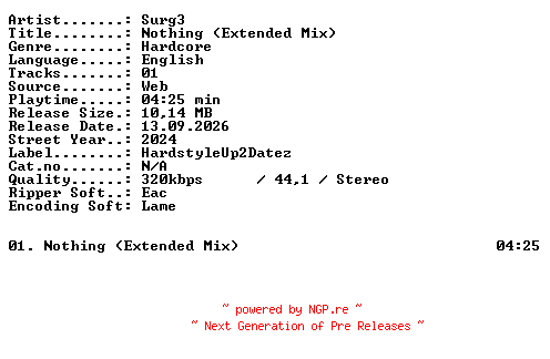 NFO for the release SURG3-Nothing_(Extended_Mix)-SINGLE-WEB-2024-XTC_iNT by XTC_iNT