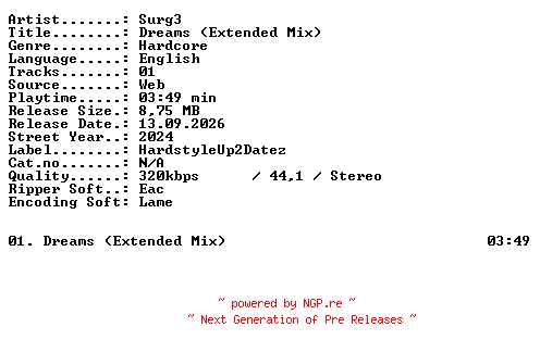 NFO for the release SURG3-Dreams_(Extended_Mix)-SINGLE-WEB-2024-XTC_iNT by XTC_iNT