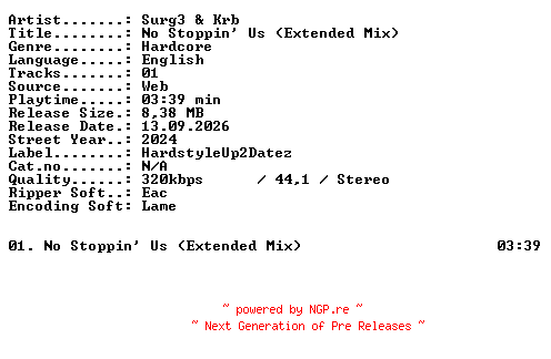 NFO for the release SURG3_and_KRB-No_Stoppin_Us_(Extended_Mix)-SINGLE-WEB-2024-XTC_iNT by XTC_iNT