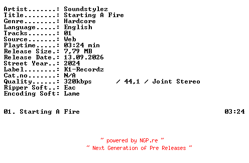 NFO for the release Soundstylez-Starting_A_Fire-SINGLE-WEB-2024-XTC_iNT by XTC_iNT