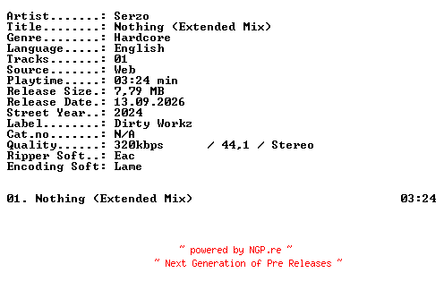 NFO for the release Serzo-Nothing_(Extended_Mix)-SINGLE-WEB-2024-XTC_iNT by XTC_iNT