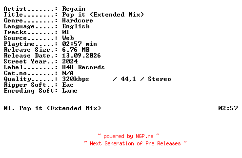 NFO for the release Regain-Pop_it_(Extended_Mix)-SINGLE-WEB-2024-XTC_iNT by XTC_iNT