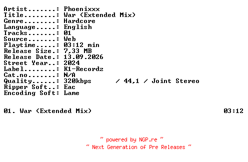 NFO for the release Phoenixxx-War_(Extended_Mix)-SINGLE-WEB-2024-XTC_iNT by XTC_iNT