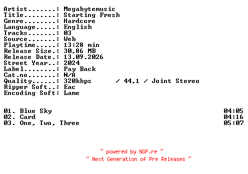 NFO for the release Megabytemusic-Starting_Fresh-WEB-2024-XTC_iNT by XTC_iNT