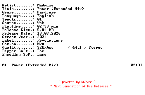NFO for the release Madmize-Power_(Extended_Mix)-SINGLE-WEB-2024-XTC_iNT by XTC_iNT