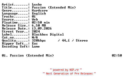 NFO for the release Luxho-Passion_(Extended_Mix)-SINGLE-WEB-2024-XTC_iNT by XTC_iNT