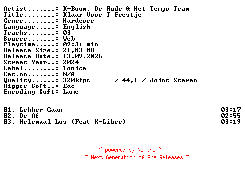 NFO for the release K-BOOM_Dr_Rude_and_Het_Tempo_Team-Klaar_Voor_T_Feestje-WEB-2024-XTC_iNT by XTC_iNT