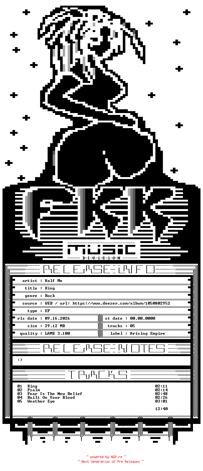 NFO for the release Half_Me-King_EP-Web-2026-FKK by FKK
