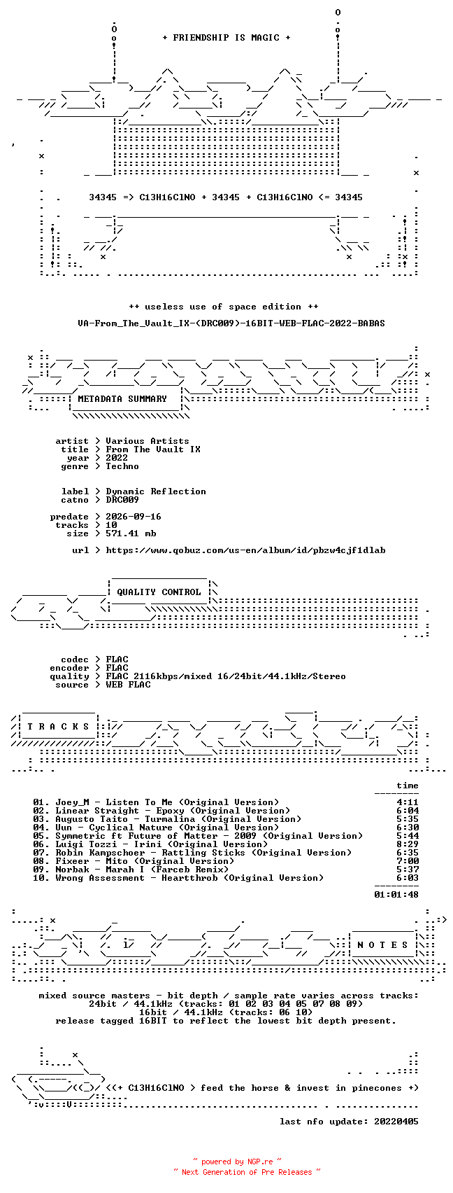 NFO for the release VA-From_The_Vault_IX-(DRC009)-16BIT-WEB-FLAC-2022-BABAS by BABAS