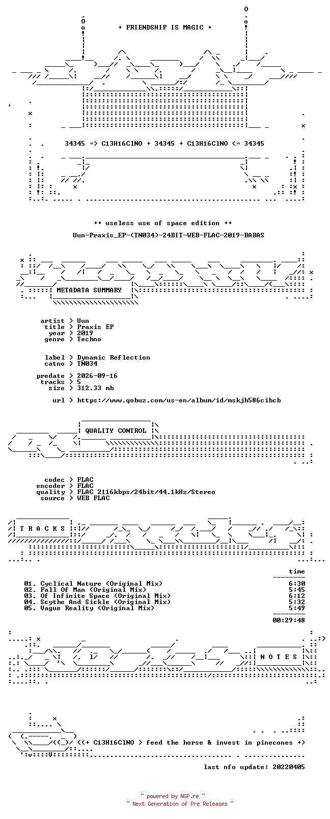 NFO for the release Uun-Praxis_EP-(TN034)-24BIT-WEB-FLAC-2019-BABAS by BABAS