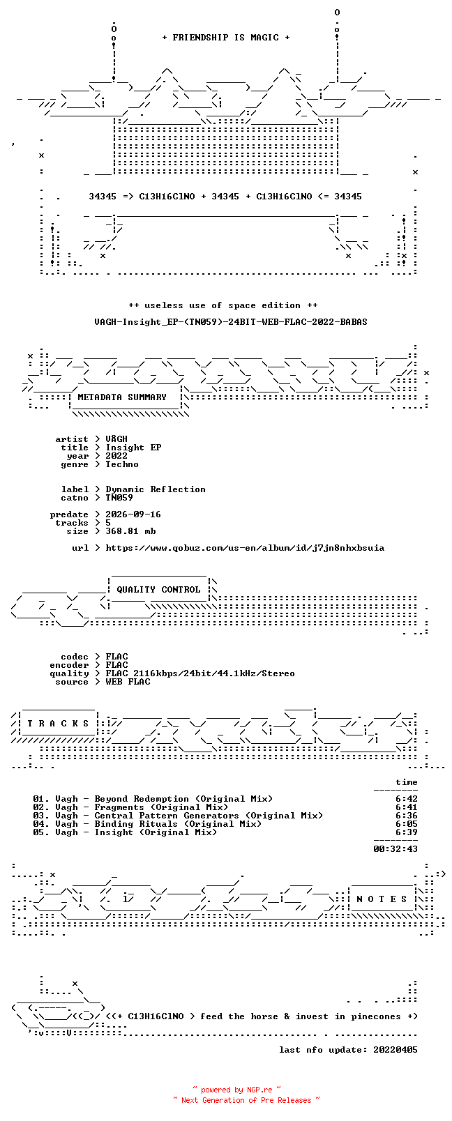 NFO for the release VAGH-Insight_EP-(TN059)-24BIT-WEB-FLAC-2022-BABAS by BABAS