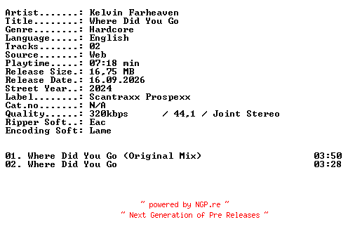 NFO for the release Kelvin_Farheaven-Where_Did_You_Go-WEB-2024-XTC_iNT by XTC_iNT