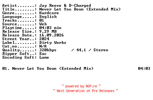 NFO for the release Jay_Reeve_and_D-Charged-Never_Let_You_Down_(Extended_Mix)-SINGLE-WEB-2024-XTC_iNT by XTC_iNT