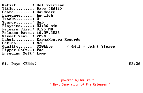 NFO for the release Hellixscream-Days_(Edit)-SINGLE-WEB-2024-XTC_iNT by XTC_iNT