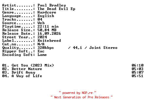 NFO for the release Paul_Bradley-The_Dead_Evil_EP-WEB-2024-XTC_iNT by XTC_iNT