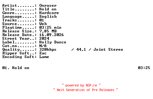 NFO for the release Onraser-Hold_on-SINGLE-WEB-2024-XTC_iNT by XTC_iNT