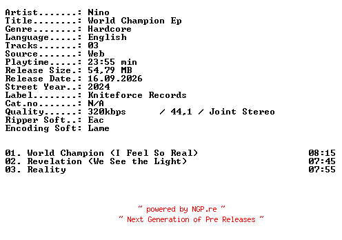NFO for the release Nino-World_Champion_EP-WEB-2024-XTC_iNT by XTC_iNT