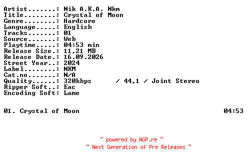 NFO for the release Nik_AKA_Nkm-Crystal_of_Moon-SINGLE-WEB-2024-XTC_iNT by XTC_iNT