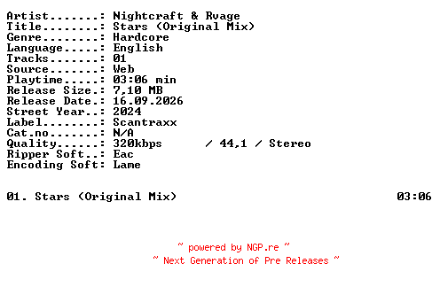 NFO for the release Nightcraft_and_Rvage-Stars_(Original_Mix)-SINGLE-WEB-2024-XTC_iNT by XTC_iNT