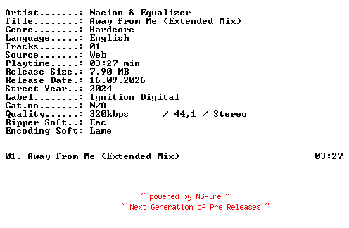 NFO for the release Nacion_and_Equalizer-Away_from_Me_(Extended_Mix)-SINGLE-WEB-2024-XTC_iNT by XTC_iNT