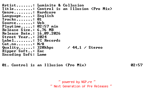 NFO for the release Luminite_and_Collusion-Control_is_an_Illusion_(Pro_Mix)-SINGLE-WEB-2024-XTC_iNT by XTC_iNT