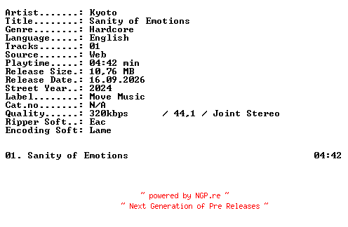 NFO for the release Kyoto-Sanity_of_Emotions-SINGLE-WEB-2024-XTC_iNT by XTC_iNT