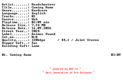 NFO for the release Headshooterz-Coming_Home-SINGLE-WEB-2024-XTC_iNT by XTC_iNT