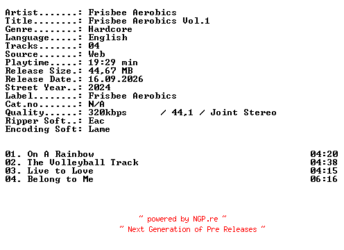 NFO for the release Frisbee_Aerobics-Frisbee_Aerobics_Vol1-WEB-2024-XTC_iNT by XTC_iNT