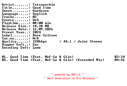 NFO for the release Tatsunoshin-Good_Time-WEB-2024-XTC_iNT by XTC_iNT