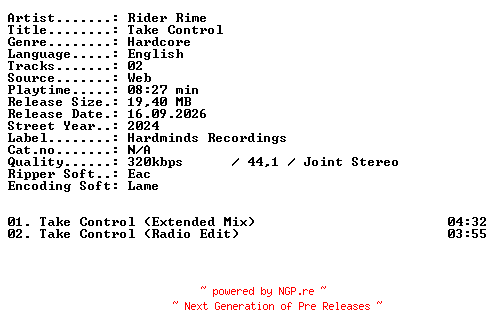 NFO for the release Rider_Rime-Take_Control-WEB-2024-XTC_iNT by XTC_iNT