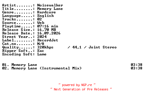NFO for the release Noisewalker-Memory_Lane-WEB-2024-XTC_iNT by XTC_iNT