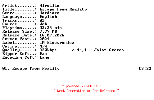 NFO for the release Nirollin-Escape_from_Reality-SINGLE-WEB-2024-XTC_iNT by XTC_iNT