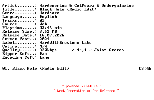 NFO for the release Hardenemiez_and_Colfearz_and_Undergalaxies-Black_Hole_(Radio_Edit)-SINGLE-WEB-2024-XTC_iNT by XTC_iNT
