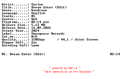 NFO for the release Gusion-Dream_Eater_(Edit)-SINGLE-WEB-2024-XTC_iNT by XTC_iNT