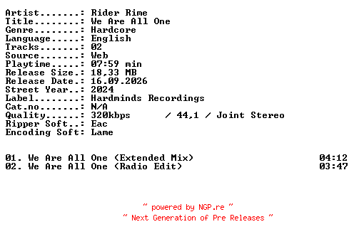 NFO for the release Rider_Rime-We_Are_All_One-WEB-2024-XTC_iNT by XTC_iNT