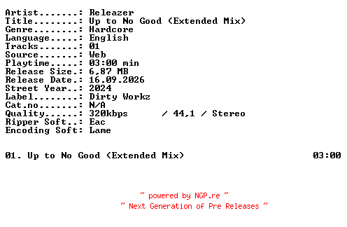 NFO for the release Releazer-Up_to_No_Good_(Extended_Mix)-SINGLE-WEB-2024-XTC_iNT by XTC_iNT