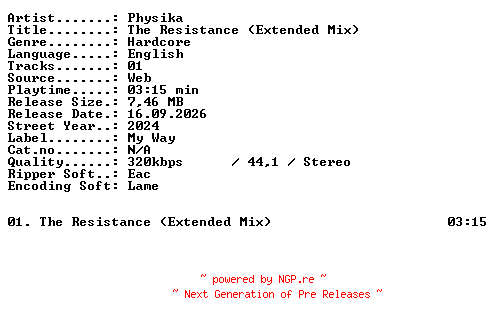 NFO for the release Physika-The_Resistance_(Extended_Mix)-SINGLE-WEB-2024-XTC_iNT by XTC_iNT